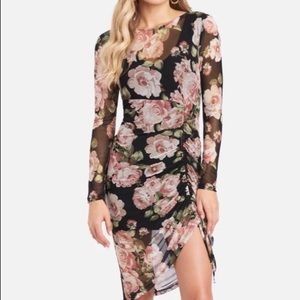 NWT Bebe long sleeved mesh ruched floral dress XL